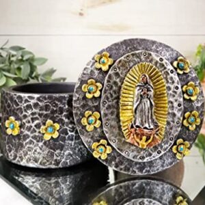 Ebros Gift Our Holy Lady Of Guadalupe Decorative Round Jewelry Rosary Box 3.25" Long Catholic Religious Inspirational Blessed Virgin Mary Mother Of Jesus Keepsake Trinket Keys Organizer Box Figurine