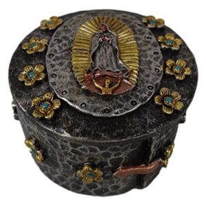 Ebros Gift Our Holy Lady Of Guadalupe Decorative Round Jewelry Rosary Box 3.25" Long Catholic Religious Inspirational Blessed Virgin Mary Mother Of Jesus Keepsake Trinket Keys Organizer Box Figurine