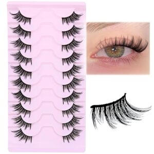 slsxnl half lashes natural look cat eye 16 mm wispy thin band manga lashes 10 pairs false eyelashes cateye half eyelashes