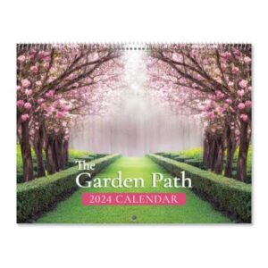 2024 garden path wall calendar, 12-inch x 9-inch size closed, 18-inch size open, large bookstore-quality, spiral-bound hanging monthly wall calendars for kitchen & office, by current