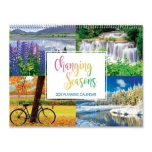 2024 changing seasons big grid wall calendar, 12-inch x 9-inch size closed, 18-inch size open, large bookstore-quality, spiral-bound hanging monthly wall calendars for kitchen & office, by current