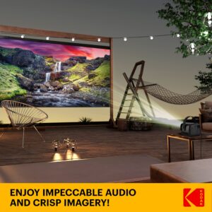 KODAK FLIK X2 Mini Pico Projector | Portable 100” Projector with Remote Control, Speakers & Carry Handle Plays Movies, TV & Games | Compatible with HDMI, USB, AV, MicroSD, Smartphone, Firestick, Black