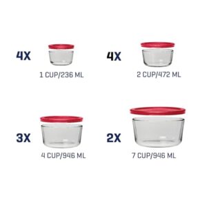 Anchor Hocking 26 Piece Glass Storage Containers with Lids (13 Glass Food Storage Containers & 13 Red SnugFit Lids)