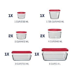 Anchor Hocking 16 Piece Glass Storage Containers with Lids (8 Glass Food Storage Containers & 8 Red SnugFit Lids)