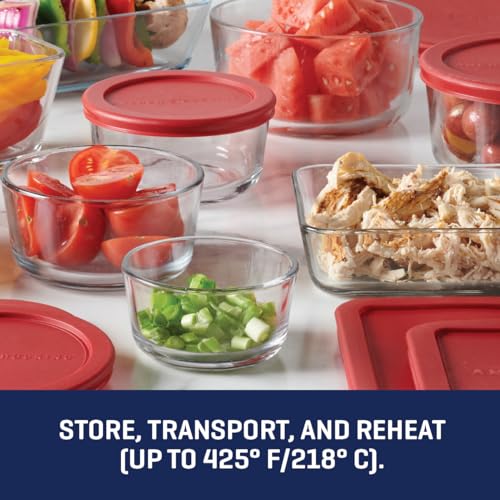 Anchor Hocking 16 Piece Glass Storage Containers with Lids (8 Glass Food Storage Containers & 8 Red SnugFit Lids)