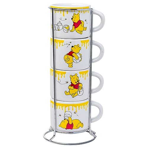 Silver Buffalo Disney Winnie the Pooh Honey Hunny Drips 4pc Stackable Ceramic Espresso Small Cup Set, 3 Ounces