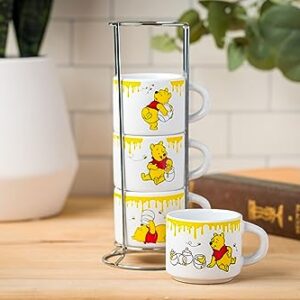 Silver Buffalo Disney Winnie the Pooh Honey Hunny Drips 4pc Stackable Ceramic Espresso Small Cup Set, 3 Ounces