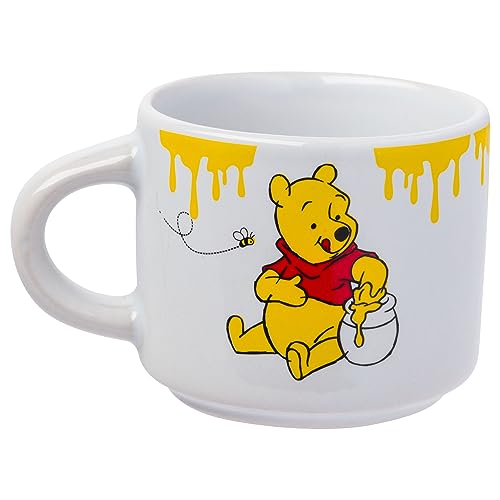 Silver Buffalo Disney Winnie the Pooh Honey Hunny Drips 4pc Stackable Ceramic Espresso Small Cup Set, 3 Ounces