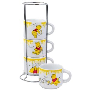 Silver Buffalo Disney Winnie the Pooh Honey Hunny Drips 4pc Stackable Ceramic Espresso Small Cup Set, 3 Ounces