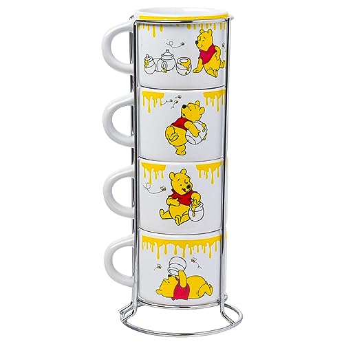 Silver Buffalo Disney Winnie the Pooh Honey Hunny Drips 4pc Stackable Ceramic Espresso Small Cup Set, 3 Ounces