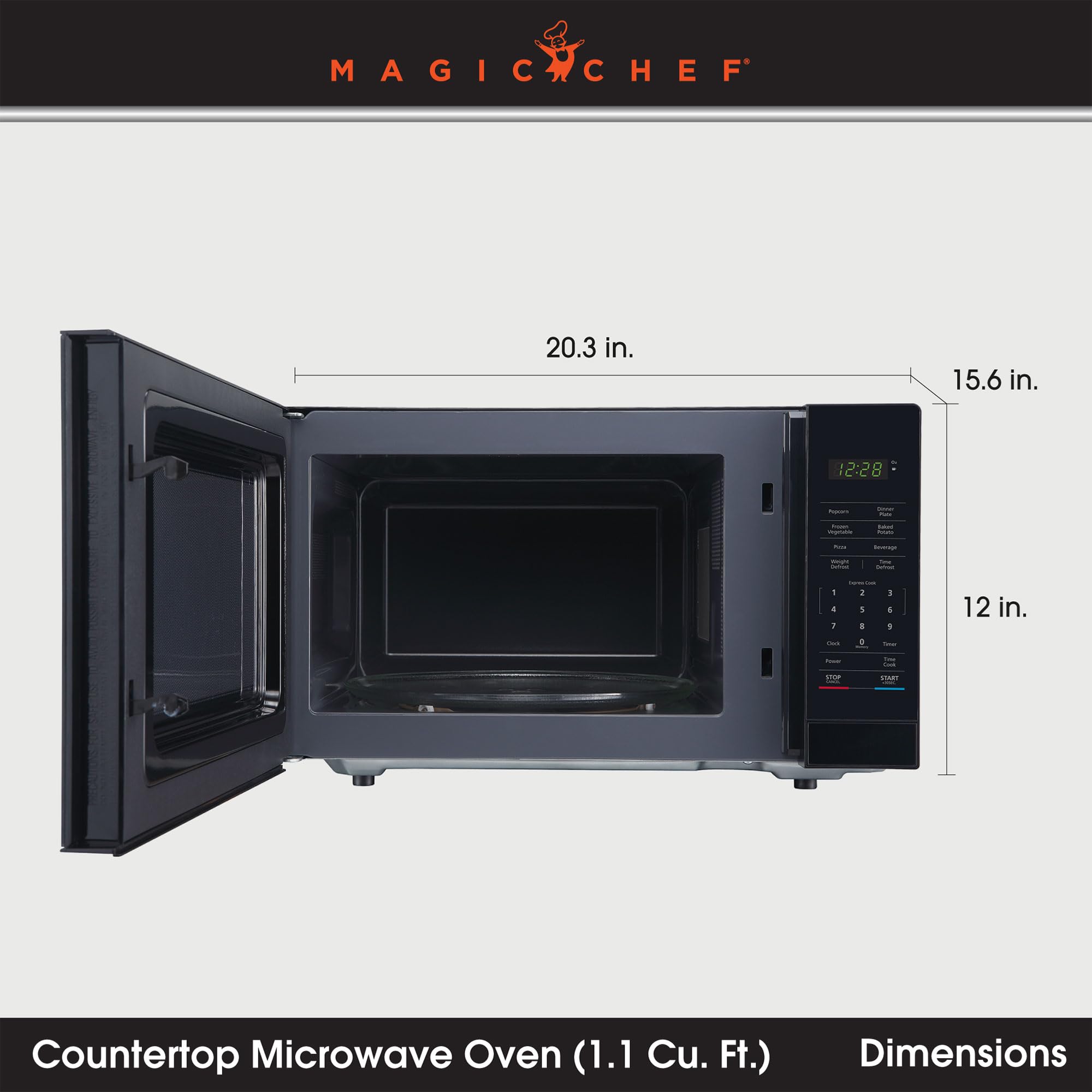 Magic Chef Countertop Microwave Oven, Standard Microwave for Kitchen Spaces, 1,000 Watts, 1.1 Cubic Feet, Black