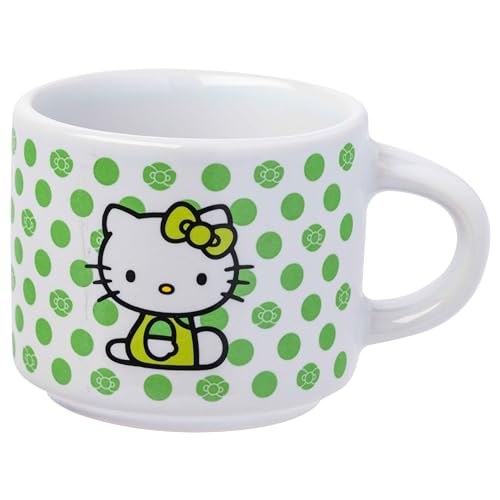 Silver Buffalo Sanrio Hello Kitty Polka Dots 4pc Stackable Ceramic Espresso Small Cup Set, 3 Ounces