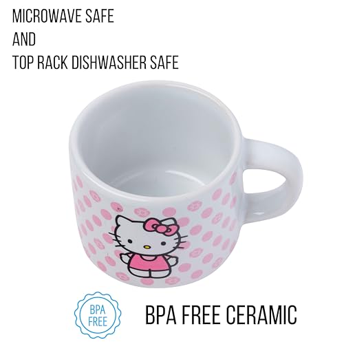 Silver Buffalo Sanrio Hello Kitty Polka Dots 4pc Stackable Ceramic Espresso Small Cup Set, 3 Ounces