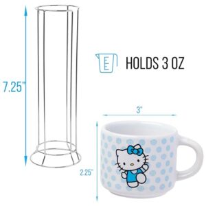 Silver Buffalo Sanrio Hello Kitty Polka Dots 4pc Stackable Ceramic Espresso Small Cup Set, 3 Ounces