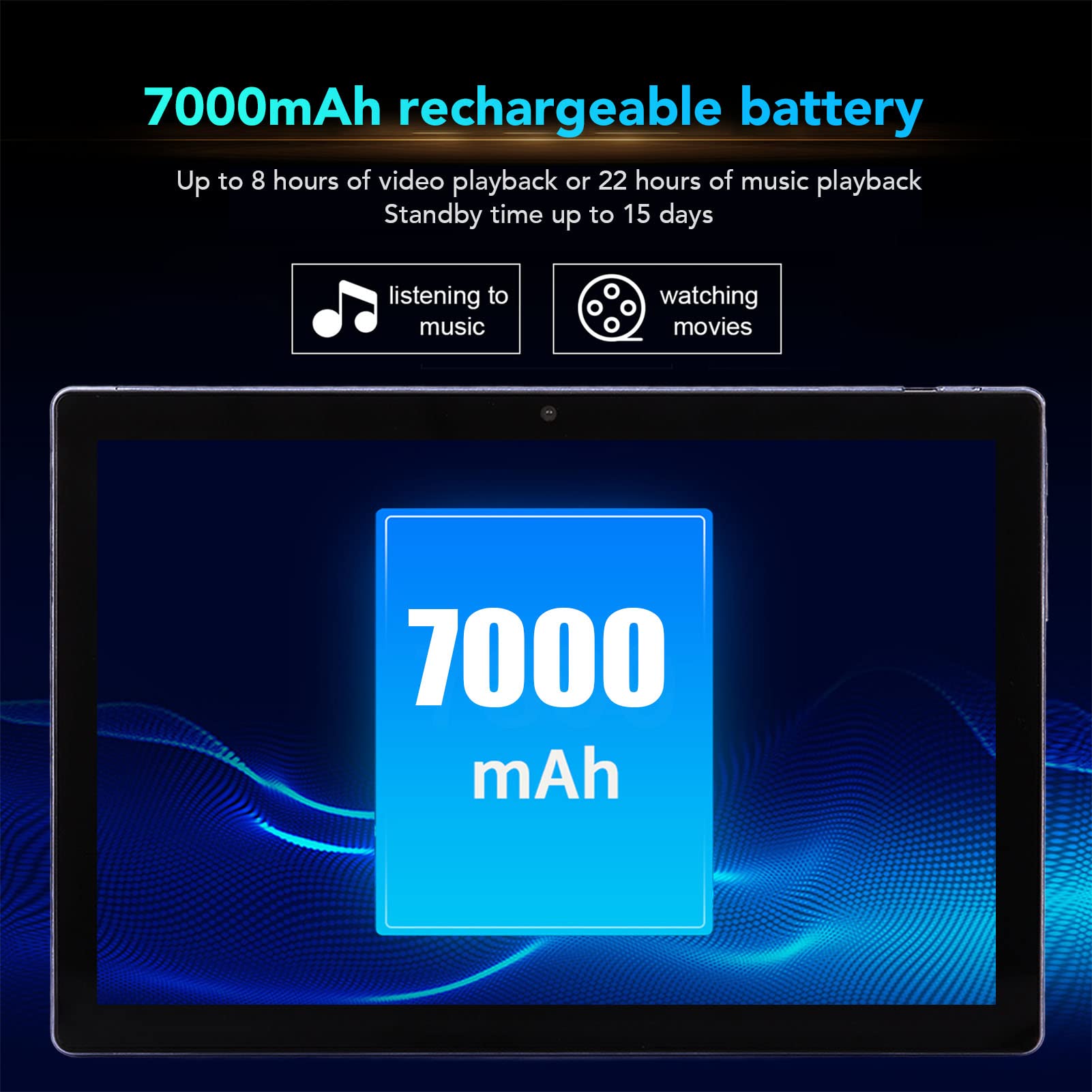 GLOGLOW 10. 1 Inch Tablet, 2.4G 5G WiFi 100-240V 8MP Front 16MP Rear Fast Charging Support Blue Tablet PC 8 Core CPU for Learning for Android 12 (US Plug)