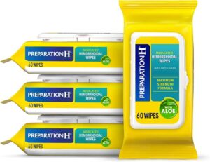 preparation h hemorrhoid flushable wipes with witch hazel for skin irritation relief - 60 count (pack of 4)