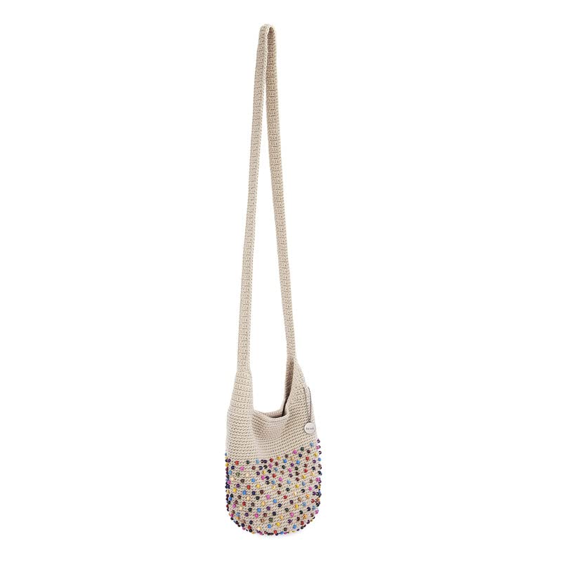 The Sak 121 Crossbody Bag in Crochet, Single Crossbody Strap, Ecru Multi Beads