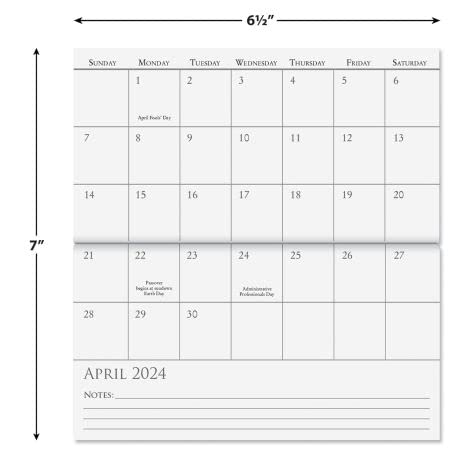 2024 Pressed Flowers Handy Planner Pocket Calendar & Memo Pad, 3.5-Inch x 6.5-Inch Size Closed, 7-Inch x 6.5-Inch Size Open, Bookstore-Quality Monthly Calendars With 30 Note Pages for Kitchen &