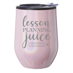 stemless wine tumbler coffee travel mug glass with lid gift lesson planning juice teacher funny (pink glitter)