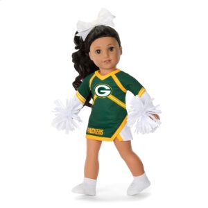 american girl greenbay packers cheer uniform 18 inch doll clothes with pom poms, navy and grey, 5 pcs, ages 6+