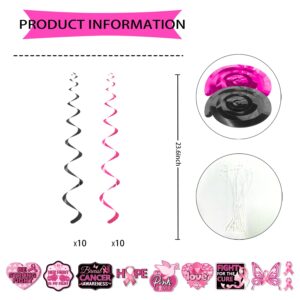 Yingoto 20 Pcs Breast Cancer Awareness Decorations Hanging Swirls, NO-DIY Breast Cancer Decorations, Breast Cancer Decorations for Party Swirls Glitter Foil Ceiling Swirls for Breast Cancer