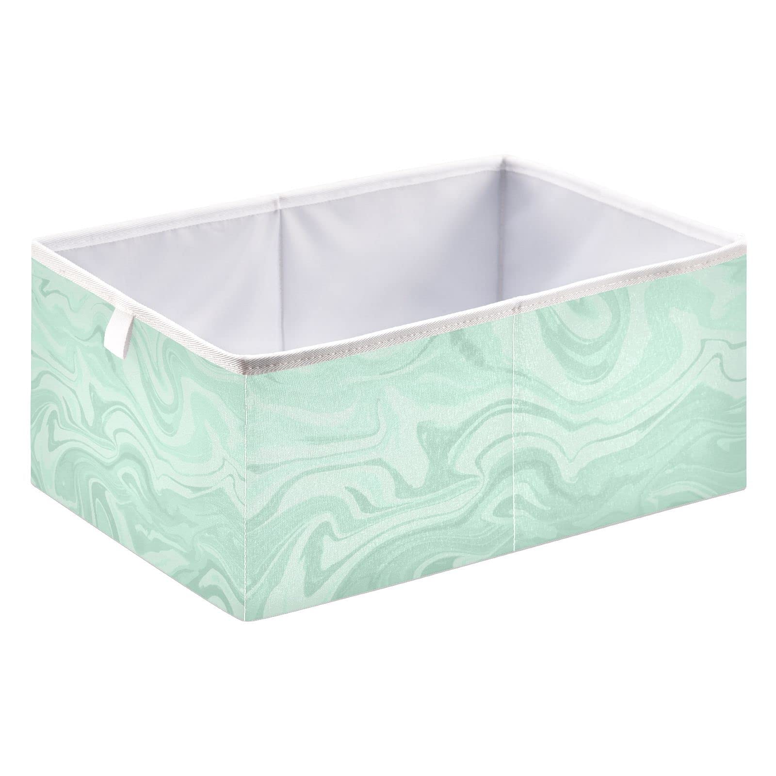 Burbuja Abstract Marble Mint Green Storage Cubes Fabric Storage Bins Foldable Closet Organizer Basket with Handle, 15.7x10.6x6.7 Inch