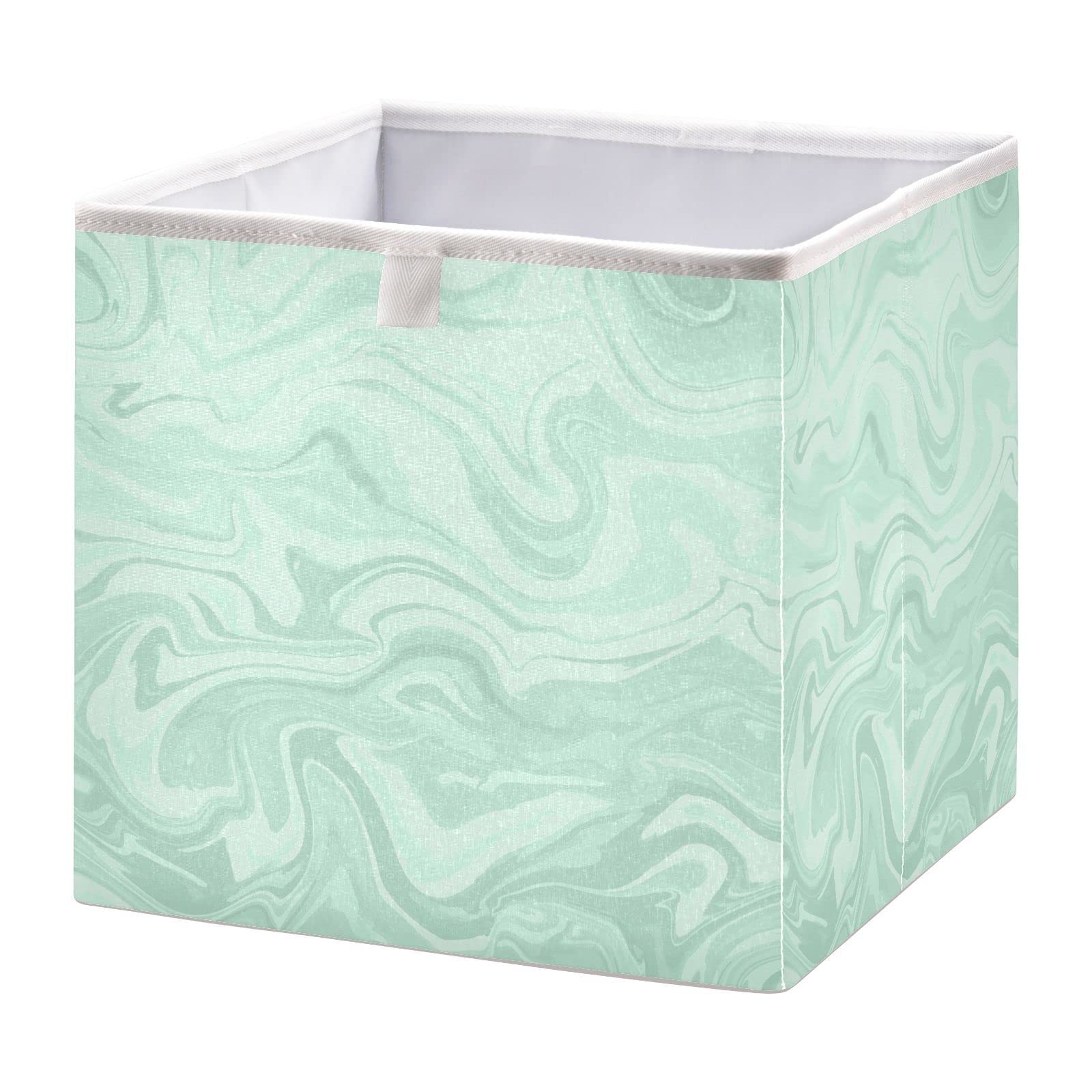 Burbuja Abstract Marble Mint Green Storage Cubes Fabric Storage Bins Foldable Closet Organizer Basket with Handle, 15.7x10.6x6.7 Inch