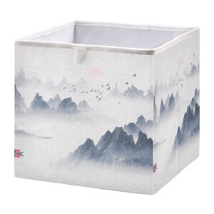 burbuja watercolor mountains storage cubes fabric storage bins foldable closet organizer basket with handle, 11x11x11 cube