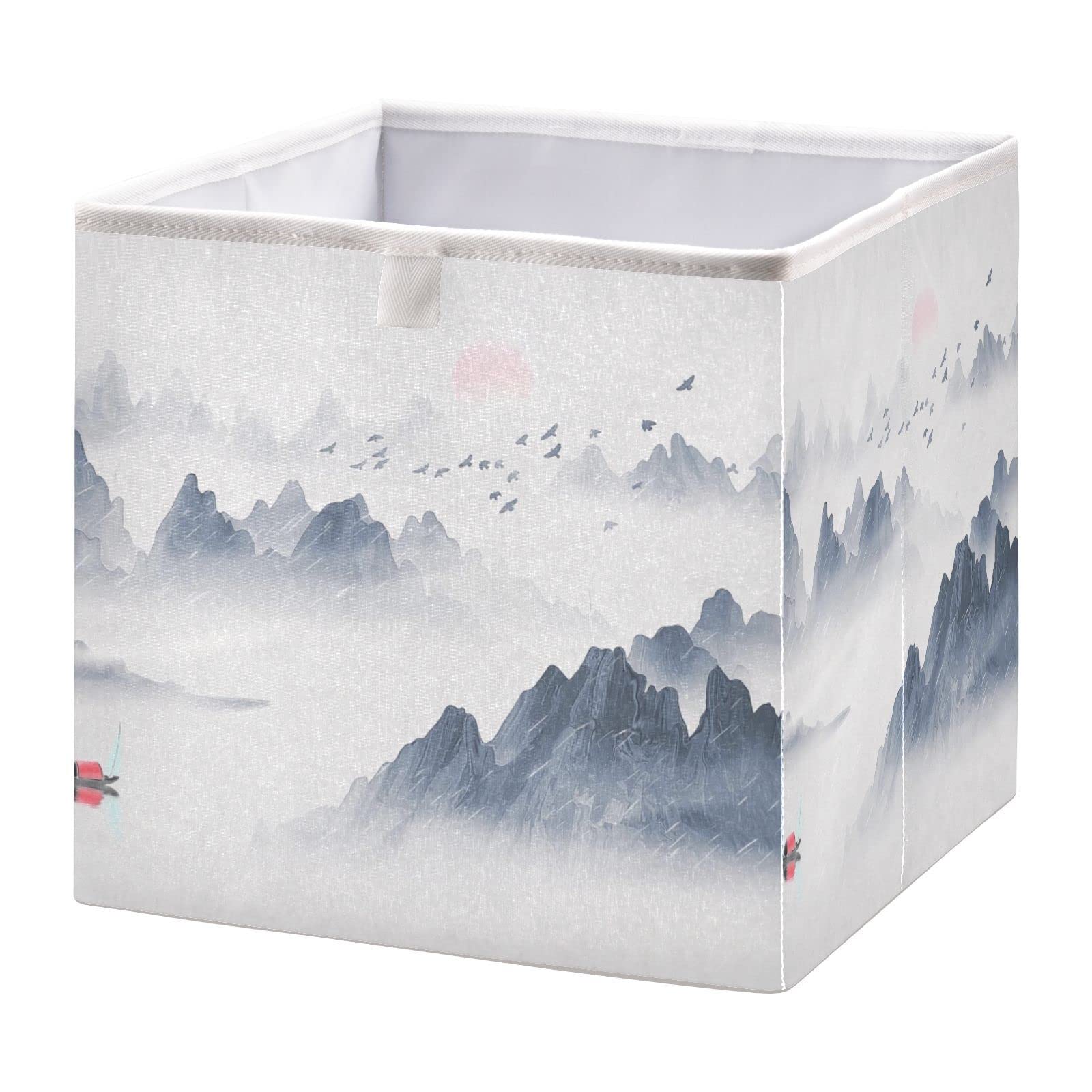 Burbuja Watercolor Mountains Storage Cubes Fabric Storage Bins Foldable Closet Organizer Basket with Handle, 11x11x11 Cube