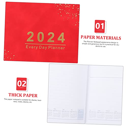 Tofficu 2024 Agenda Book Red Notebook Softcover Notebook Academic Planner 2024 Note Books Home Supply English Note Taking Book Schedule Planner Office Note Book Paper Calendar Book A5