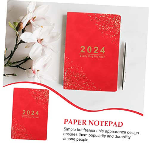 Tofficu 2024 Agenda Book Red Notebook Softcover Notebook Academic Planner 2024 Note Books Home Supply English Note Taking Book Schedule Planner Office Note Book Paper Calendar Book A5