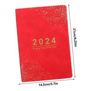 Tofficu 2024 Agenda Book Red Notebook Softcover Notebook Academic Planner 2024 Note Books Home Supply English Note Taking Book Schedule Planner Office Note Book Paper Calendar Book A5