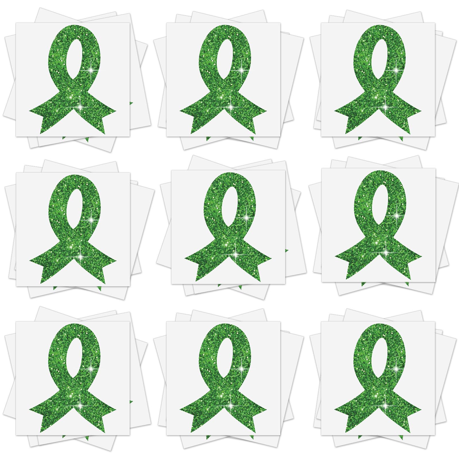 20 Sheets 240 Pcs Green Ribbon Temporary Tattoos Mental Health Awareness Tattoo Sticker for Adult Teens School Fundraiser Charity Public Social Event Welfare Supplies