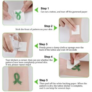 20 Sheets 240 Pcs Green Ribbon Temporary Tattoos Mental Health Awareness Tattoo Sticker for Adult Teens School Fundraiser Charity Public Social Event Welfare Supplies