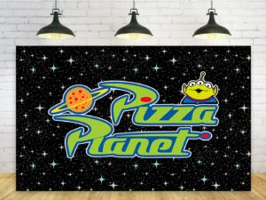 pizza planet backdrop for birthday party decorations outspace background for baby shower party cake table decorations supplies toy story theme banner 5x3ft