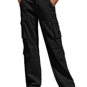 ZMPSIISA Women Pants High Waisted Cargo Pants Combat Military Trousers Wide Leg Casual Pants 8 Pockets (Black,Medium)