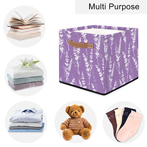 13x13x13 Storage Cube Bins Lavender Violet Retro Fabric Storage Cubes 13 inch Collapsible Storage Bins Cubby Storage Baskets for Organizing Shelf Cabinet Bookcase Boxes