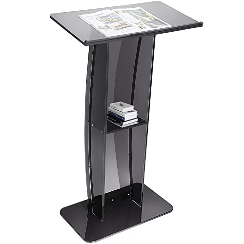 VEVOR Acrylic Podium, 47" Tall, Acrylic Podium Stand with Wide Reading Surface & Storage Shelf, Floor-Standing Clear Pulpits Acrylic for Church Office School, Black