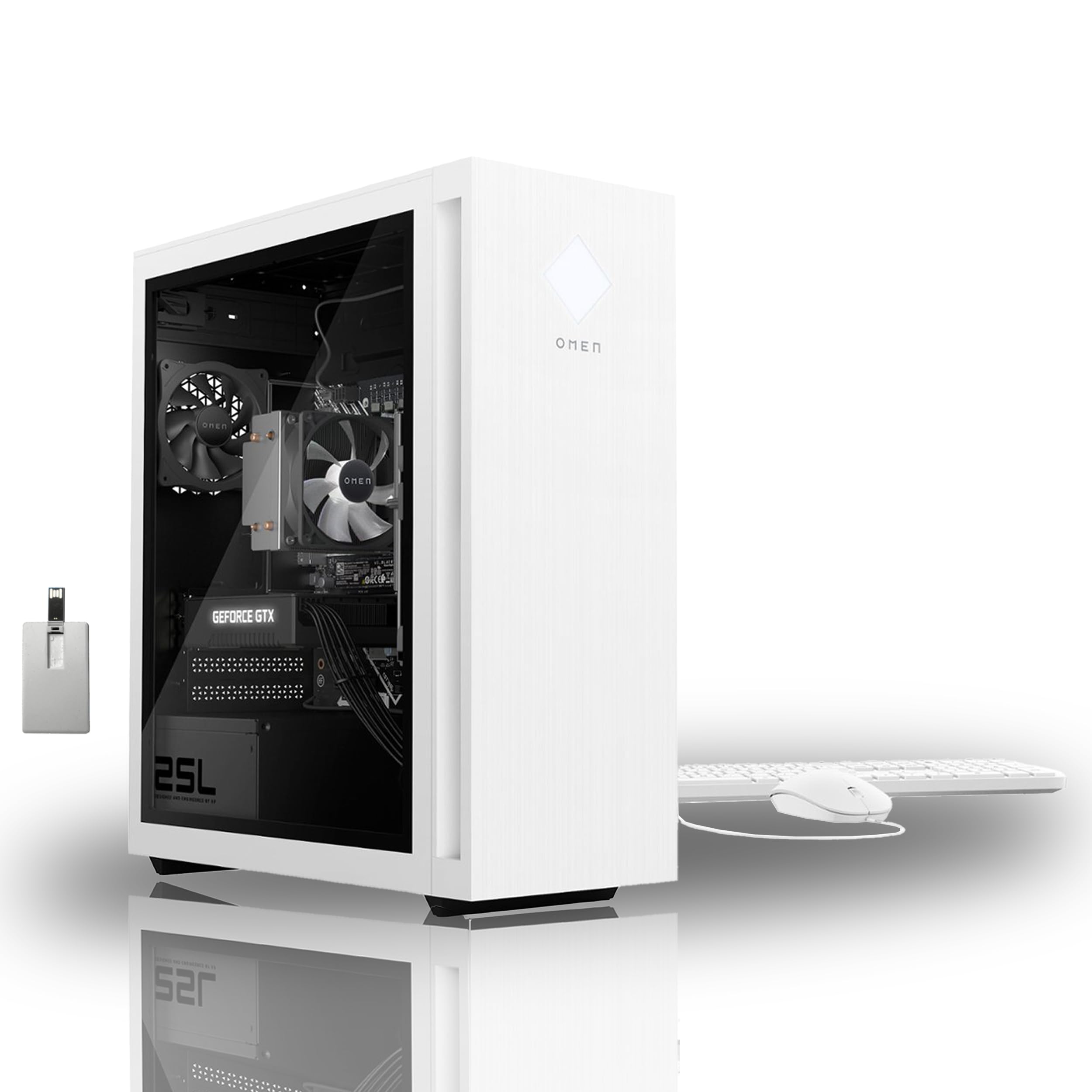 HP 2022 OMEN 25L Gaming Desktop, AMD Ryzen 5 5600G, 8GB DDR4 RAM, 512GB PCIe SSD, NVIDIA GeForce GTX 1660 Super 6G GDDR6, Win 11 Pro, White, 32GB Snowbell USB Card