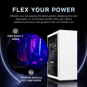 HP 2022 OMEN 25L Gaming Desktop, AMD Ryzen 5 5600G, 8GB DDR4 RAM, 512GB PCIe SSD, NVIDIA GeForce GTX 1660 Super 6G GDDR6, Win 11 Pro, White, 32GB Snowbell USB Card