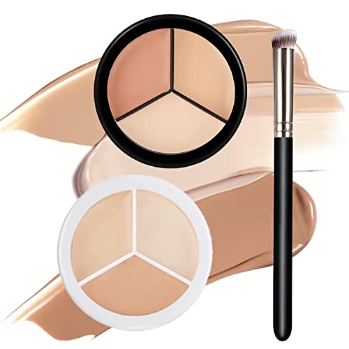 6 Colors Concealer,Black & White 3 In 1 Color Contouring Palette With Brush,for Dark Circles, Freckles, Blemishes Cream Concealer,Waterproof&Long-Lasting Beginners&Professional Makeup Artist Contour Palette CreamWith Brush