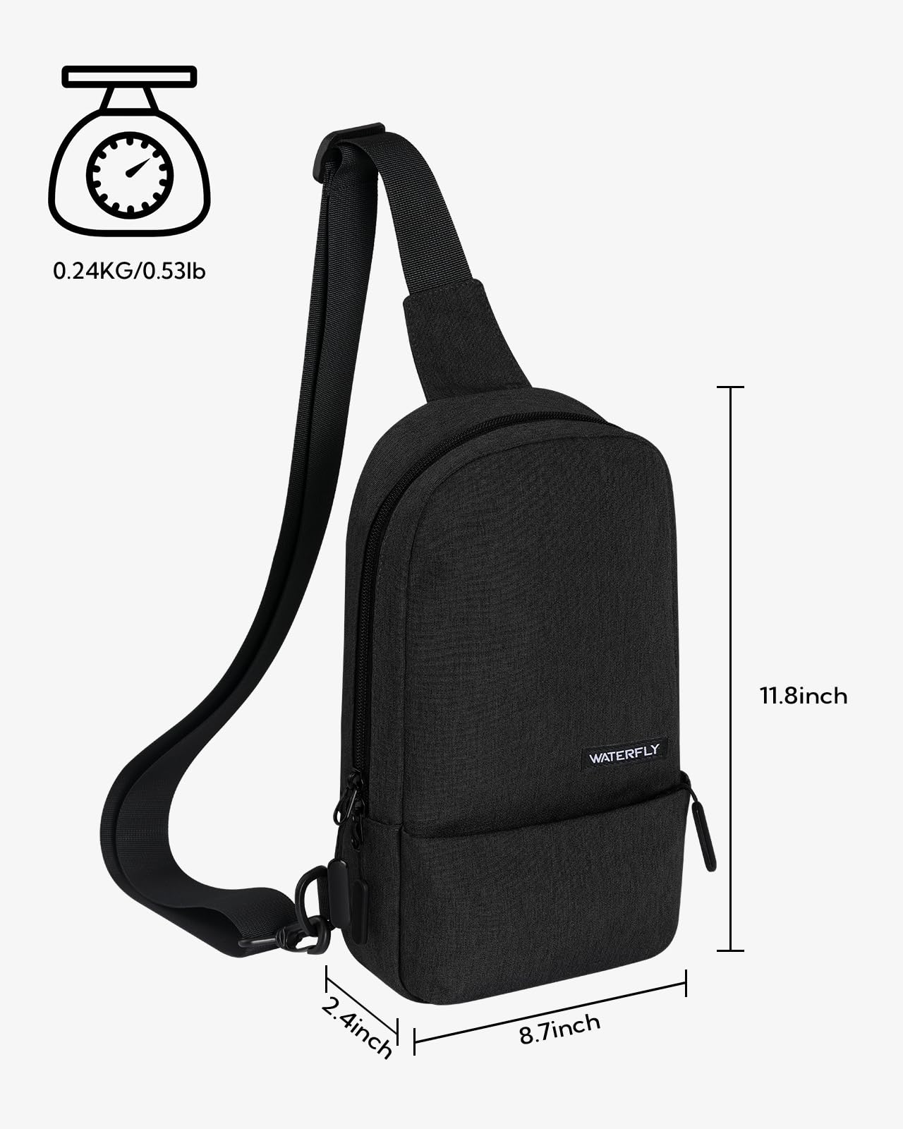 WATERFLY Slim Crossbody Sling Bag: Multipurpose Travel Cross Body Chest Shoulder Bag Sling Backpack for Walking Hiking for Men Women