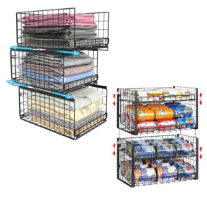 jksmart 4-tier adjustable stackable can rack organizer for pantry + 3-tier sliding closet organizers and drawer storage(black)