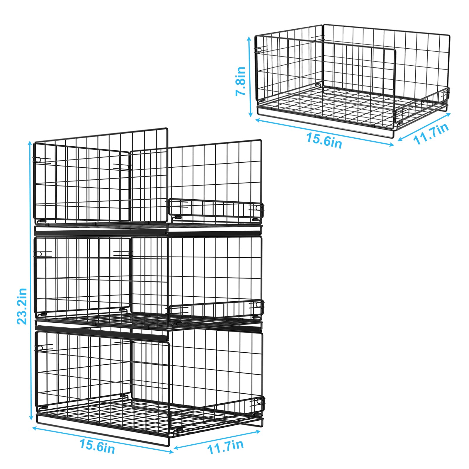 JKsmart 4-Tier Adjustable Stackable Can Rack Organizer for Pantry + 3-tier Sliding Closet Organizers and Drawer Storage(Black)