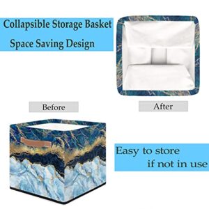 13x13x13 Storage Cube Bins Exquisite Luxury Blue Marble Fabric Storage Cubes 13 inch Collapsible Storage Bins Cubby Storage Baskets for Organizing Shelf Cabinet Bookcase Boxes