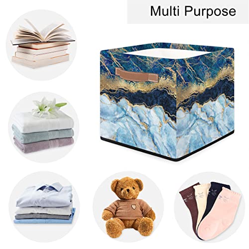 13x13x13 Storage Cube Bins Exquisite Luxury Blue Marble Fabric Storage Cubes 13 inch Collapsible Storage Bins Cubby Storage Baskets for Organizing Shelf Cabinet Bookcase Boxes