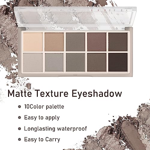 10 Colors Eyeshadow Palette-Matte Naked High Pigmented Eye Shadow,Naturing-Looking, Waterproof&Long Lasting Neutral Cream Korean Makeup Eye Shadow Palette for Older Women (Cement Color)