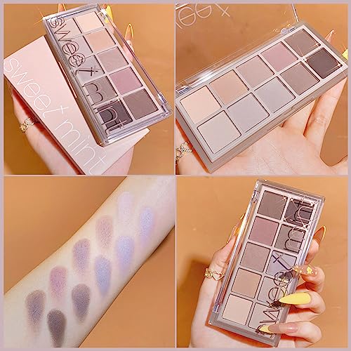 10 Colors Eyeshadow Palette-Matte Naked High Pigmented Eye Shadow,Naturing-Looking, Waterproof&Long Lasting Neutral Cream Korean Makeup Eye Shadow Palette for Older Women (Cement Color)