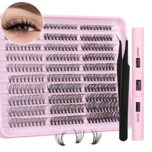 eyelash extensions kit 300 pcs lash clusters individual lashes with strong hold lash bond and seal and cluster eyelashes applicator tool (20d/30d/40d)
