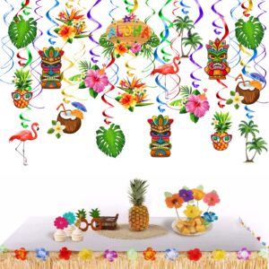 Luau Aloha Party Hanging Swirl Decorations Hawaiian Tropical Flower Palm Flamingo Sign Foil Ceiling Decor for Birthday Floral Tropical Party Summer Beach Pool Party Tiki Party Supplies 36pcs